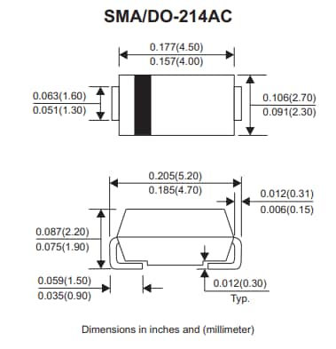 Mechanical Drawing - Comchip Technology RS2x-HF SMD Fast Recovery Rectifiers